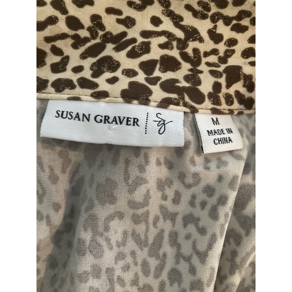 Susan Graver Stretch Tunic Women Sz M Liquid Knit Animal Print V-Neck Top Blouse - Picture 5 of 10